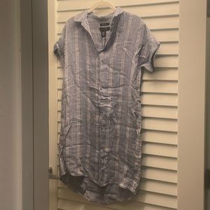 Linen Shirt Dress Coastal Grandmother Grandma Coastal Blue Linen Dress